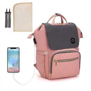 Multifunkčný dizajnový Mama batoh proti vykradnutiu Lequeen - ružovo-sivý