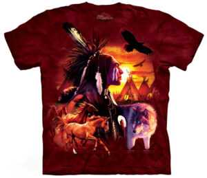 Pánske batikované tričko The Mountain - Indiánska koláž- vínové Veľkosť: S
