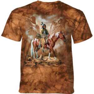 Pánske batikované tričko The Mountain - THEY CALL ME WOLF - indiánske - hnedé Veľkosť: XXL