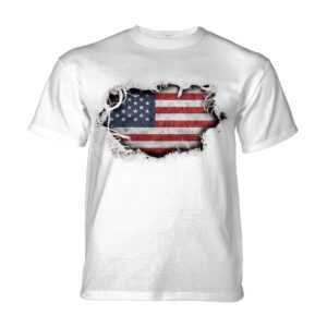 Pánske batikované tričko The Mountain -  Tear Thru Flag- biele Veľkosť: M