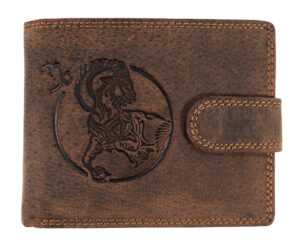 Wild Luxusná pánska peňaženka s prackou s obrázkom znamení zverorkuhu - Kozorožec - hnedá