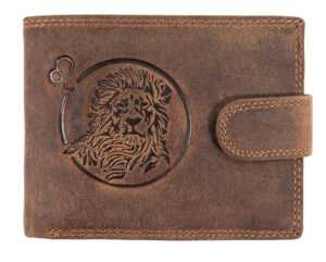 Wild Luxusná pánska peňaženka s prackou s obrázkom znamení zverorkuhu - Lev - hnedá