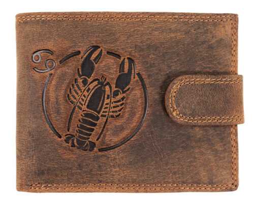 Wild Luxusná pánska peňaženka s prackou s obrázkom znamení zverorkuhu - Rak - hnedá